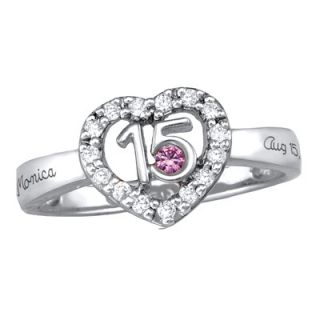 Sterling Silver Quinceanera Birthstone Ring with Cubic Zirconia