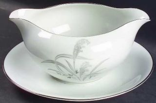 Wentworth Silver Wheat Gravy Boat with Attached Underplate, Fine China Dinnerwar