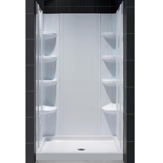 Fiberglass Reinforced Slimline Single Threshold Shower Base And Qwall 3 Shower Backwalls Kit
