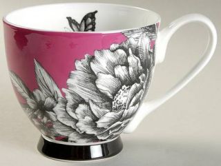 Portobello By Inspire Zen Garden Mug, Fine China Dinnerware   Black&White Floral