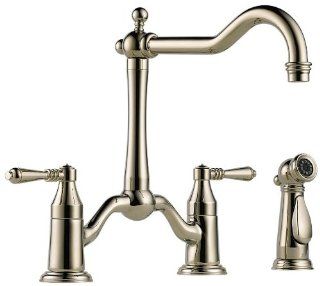 Brizo 62536LF PN Tresa Kitchen Faucet Double Handle with Metal Lever Handles and Side Spray, Polished Nickel   Touch On Kitchen Sink Faucets  