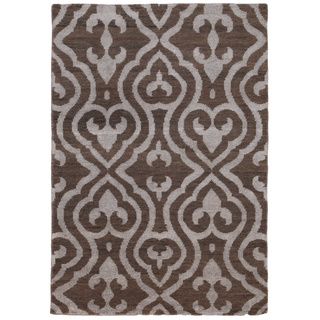 Hand knotted Beige/ Brown Oriental Pattern Wool/ Silk Rug (5 X 8)