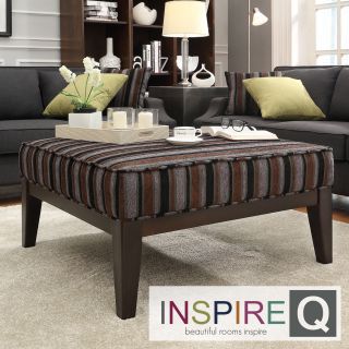 Inspire Q Ashland 36 inch Dark Tonal Stripe Upholstered Cocktail Ottoman