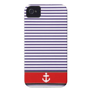 White Anchor on red and Navy Blue Sailor Stripes iPhone 4 Cases
