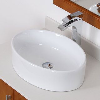 Elite White Ceramic Over the counter Oval Bathroom Sink