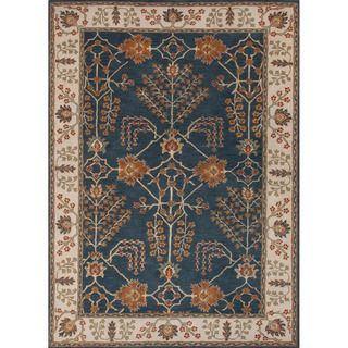 Hand tufted Transitional Arts/ Crafts Pattern Blue Rug (5 X 8)
