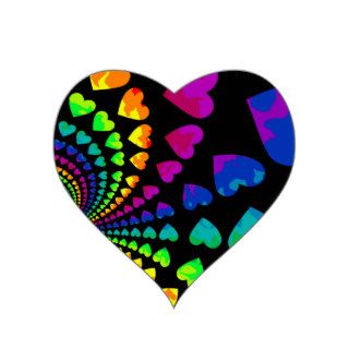 Retro rainbow hearts on black heart sticker