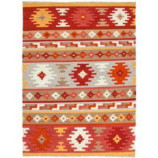 Handmade Flat weave Tribal Pattern Multicolored Wool Reversible Area Rug (4 X 6)