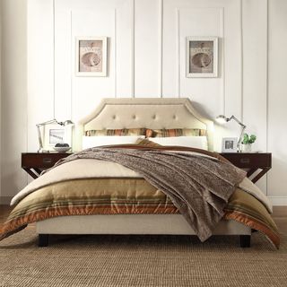 He Inspire Q Grace Beige Linen Button Tufted Nailhead Upholstered King Bed Beige Size King