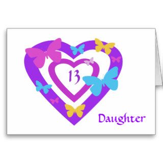 Daughter's 13th birthday, hearts & butterflies greeting card