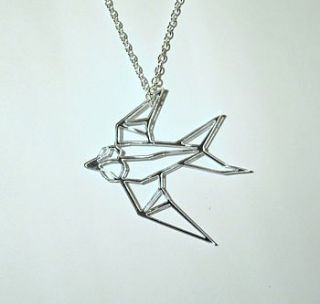 origami silver swallow pendant necklace by ( q u i e t l y   c r e a t i v e )