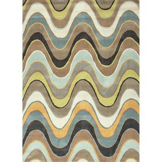 Hand tufted Contemporary Abstract Pattern Blue Polyester Rug (36 X 56)