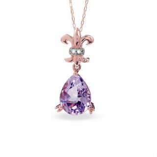 Pear Shaped Rose de France Amethyst Pendant with Diamond Accents in