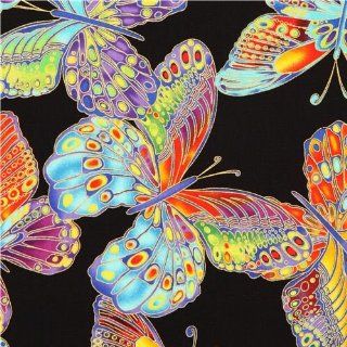 black butterfly fabric with gold Timeless Treasures (per 0.5 yard multiple)