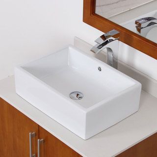 Elite White Tall Ceramic Square Bathroom Sink