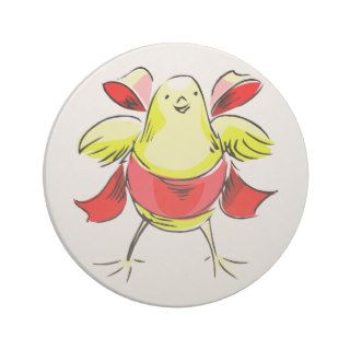 Yellow chick red ribbon abstract.png coasters