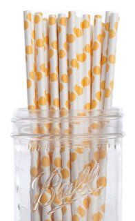 Dress My Cupcake Yellow Polka Dot Paper Straws, 100 Pack Kitchen & Dining