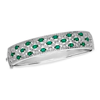 Oval Lab Created Emerald and Diamond Accent Bangle in Sterling Silver