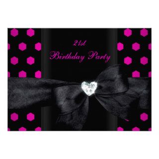 21st Birthday Party Pink Black White Spot Invitation