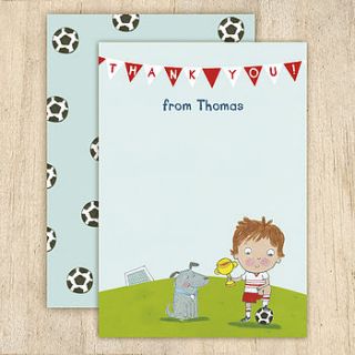 personalised boy's football thank you cards by made by ellis
