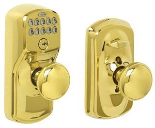 Schlage FE595VPLY505PLY Plymouth Keypad Knob Door Lock, Bright Brass    