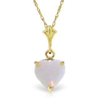 14K 22" Yellow Gold Heart shaped Natural Opal Pendant Necklace Jewelry