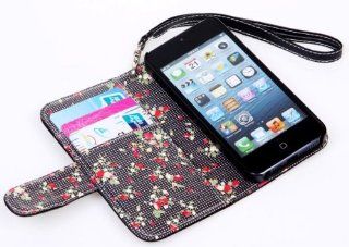Katecase Black Elegant Floral Skin Premium PU Leather Wallet Flip Case Cover Folio For iPhone 5 5S Cell Phones & Accessories