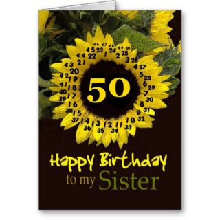 SISTER   50th Birthday with Cheerful Sunflower Greeting Cards