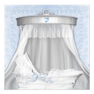 Blue Bassinet Baby Boy Shower Personalized Announcements