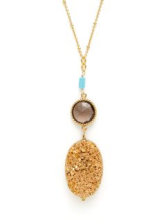 Gold Chalcedony, Smokey Quartz, & Turquoise Pendant Necklace by Alanna Bess Jewelry
