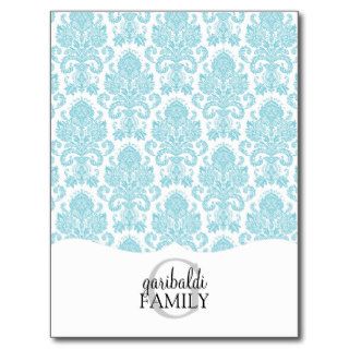 Modern Damask Aqua Family Personalized Postcards