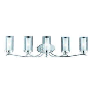 Triarch 25245 Cylindique Collection 5 Light Vanity Fixture, Chrome Finish with Double Clear and Frosted Glass Shades   Triarch International  