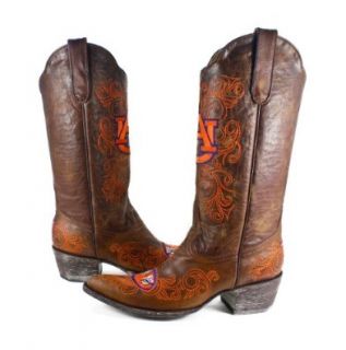 Auburn University Tigers Gameday Womens Cowboy Boots Pointy Genuine Leather Brown AUB L001 1 Shoes