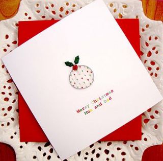 personalised embroidered xmas pudding card by sabah designs