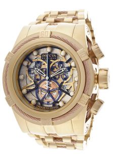 Invicta 13757  Watches,Mens Bolt/Reserve Mechanical Chronograph White skeletonize Dial 18K Gold Plated Stainless Steel, Chronograph Invicta Mechanical Watches
