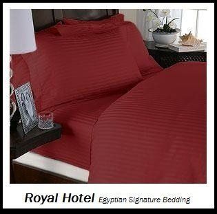 Royal Hotel's Striped Red 600 Thread Count 4pc California King Unattached Waterbed Sheet Set 100 Percent Egyptian Cotton, Sateen Striped, Deep Pocket   Pillowcase And Sheet Sets