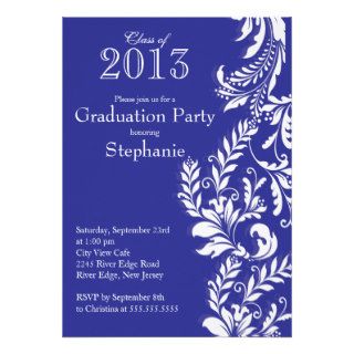 Elegant Blue White Class of 2013 Graduation Party Invitation