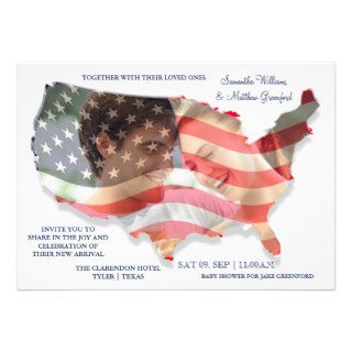 MODERN AMERICAN FLAG CUSTOM PHOTO BABY SHOWER PERSONALISED INVITATIONS