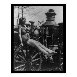 Circus Lady Sitting on a Fire Engine 1924 Print