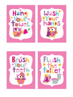 Girls Bathroom Prints Set of 4 by Ellen Crimi Trent