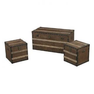 Sterling Industries 138 087/S3 Pelican Harbor   40" Trunk Set of 3, Dark Brown/Antique Brass/Natural Wood Finish with Leather Tone Fabric Shade