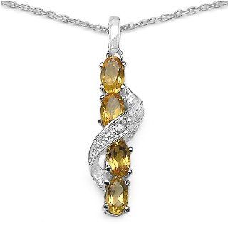 1.08 Carat Genuine Citrine Sterling and 0.02 ct. t.w. Genuine Diamond Accents Sterling Silver Pendant Necklace. 18" Chain Necklaces Jewelry