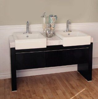 Bellaterra 58 In. Bathroom White Marble Top Single Sink Wood Vanity Black    