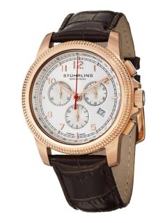 Mens Rose Gold & Brown Leather Watch by Stuhrling Original