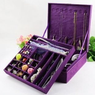 KLOUD City  Purple two layer lint jewelry box organizer display storage case with lock   Jewelry Trays