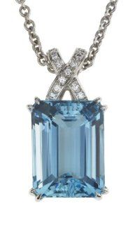 18k White Gold Aquamarine and Diamond Pendant (16.10 ct aquamarine, 0.12 cttw Diamond) Jewelry