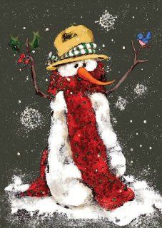 Snowman with Red Scarf House Flag  Outdoor Flags  Patio, Lawn & Garden