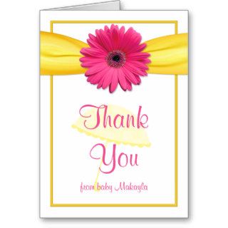 Pink Gerber Daisy Yellow Baby Shower Thank You Card