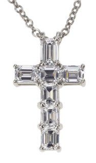 Platinum Emerald Cut Diamond Cross Pendant (2.21 cttw, E F Color, VS1 Clarity), 16" Jewelry