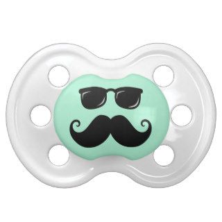 Funny mustache and sunglasses face mint green baby pacifier